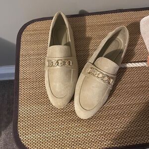 New Beige Loafers with Gold Chain Accent